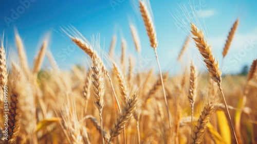 A scenic image of a field of wheat with a blue sky in the background  suitable for use as a background or landscape