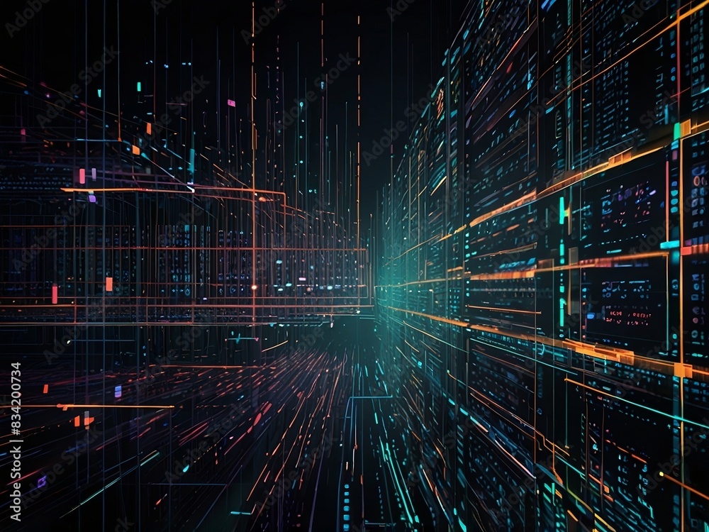 Fototapeta premium Futuristic background : digital network connection for data script based technological processes, Health Informatics, artificial intelligence, data transfer and encryption, etc.