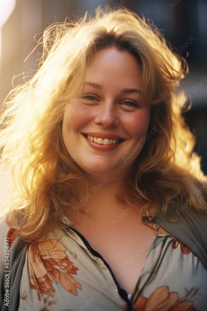 A happy woman with long blonde hair smiles directly into the camera A happy woman with long blonde hair smiles directly into the camera