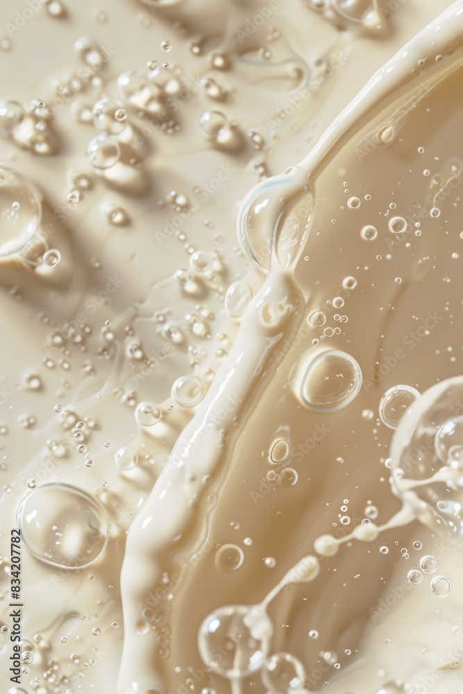 A close-up shot of a bowl of liquid with various ingredients and textures A close-up shot of a bowl of liquid with various ingredients and textures