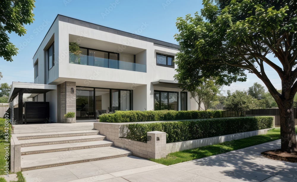 A Contemporary Dwelling with Stylish Architecture, Beautiful Exterior Design, and a Serene Garden Setting. Perfect Family Home in a Residential Neighborhood, Featuring Thoughtful Construction	