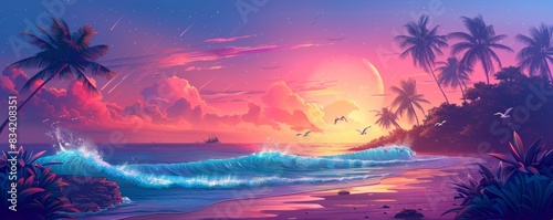 Tropical Sunset Beach Scene