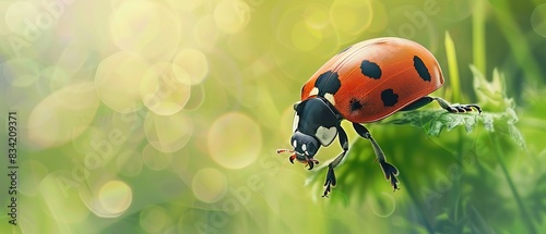 A Macro Closeup of a Ladybug Resting on a Leaf  Surrounded by the Lushness of Nature s Embrace