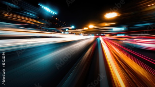 A blurry image of a city street at night with people walking and cars driving