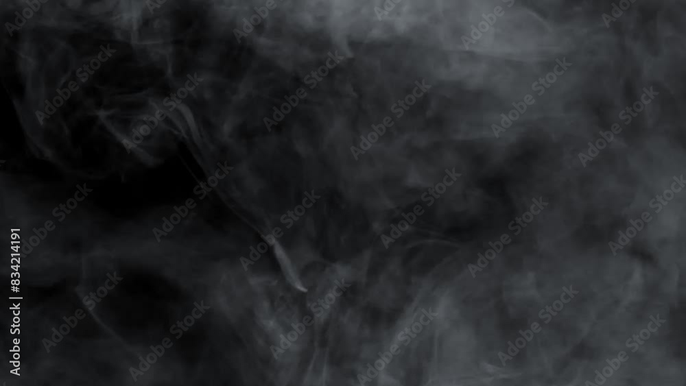Abstract white smoke in slow motion. Smoke, Cloud of cold fog in light spot background. Light, white, fog, cloud, black background, 4k, ice smoke cloud. Floating fog.