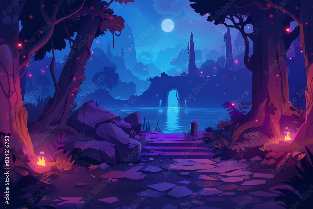 landscape with castle and moon landscape with castle and moon