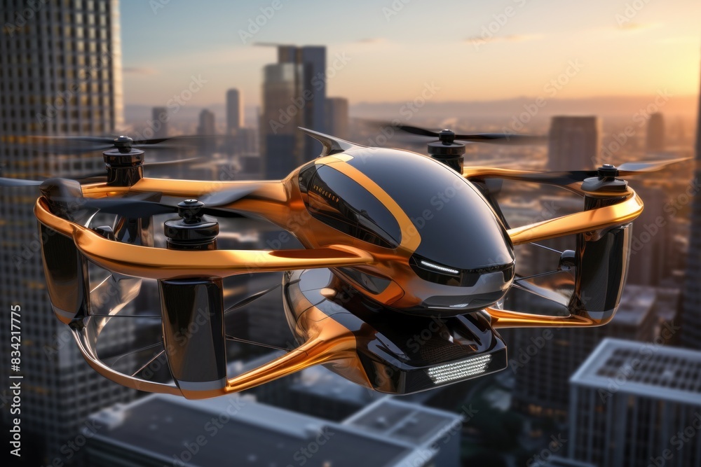 Futuristic Drone Flying Over City Futuristic Drone Flying Over City
