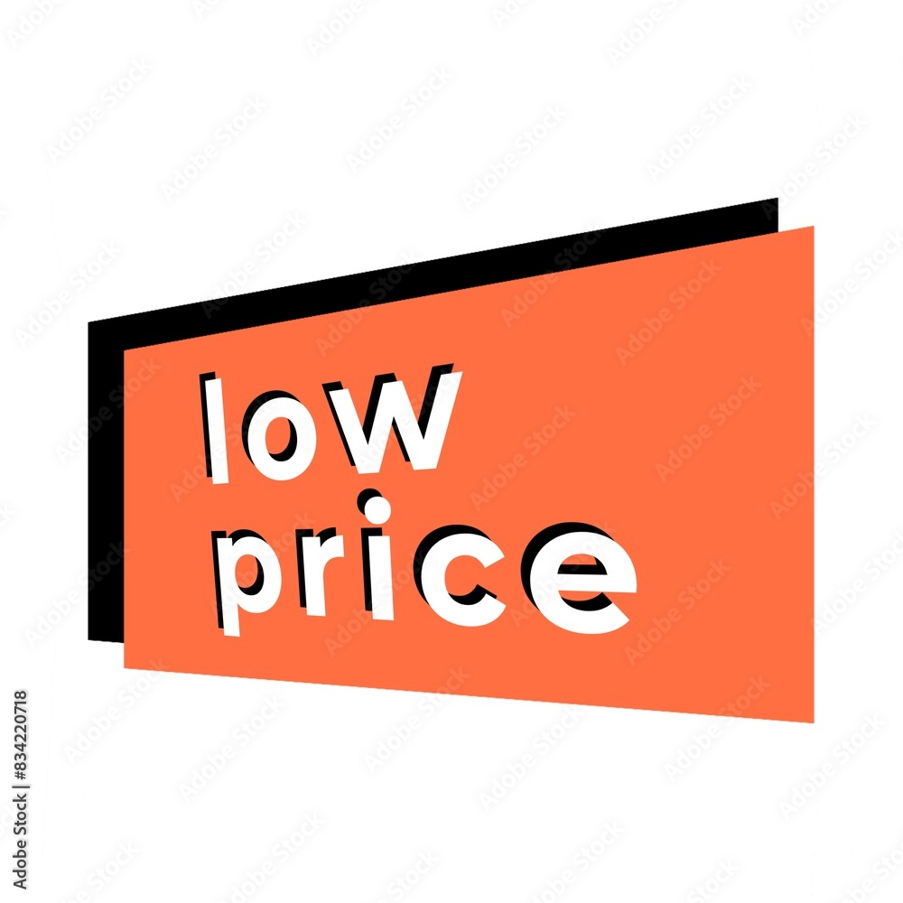Fototapeta premium Low Price Written in Flat Colours with 3D Style Shadow. Brown shape.