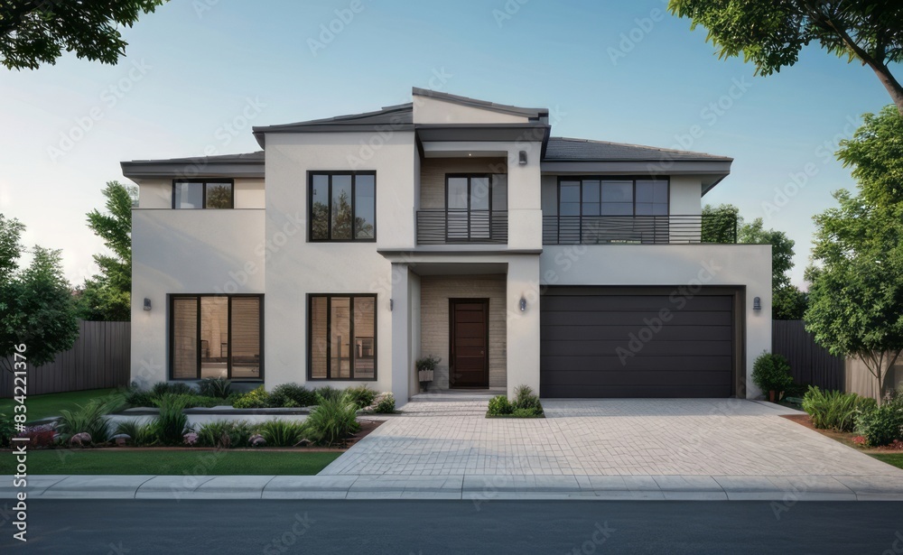 A Contemporary Dwelling with Stylish Architecture, Beautiful Exterior Design, and a Serene Garden Setting. Perfect Family Home in a Residential Neighborhood, Featuring Thoughtful Construction	