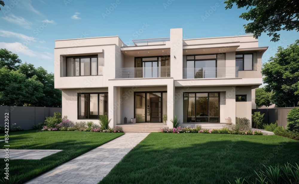 A Contemporary Dwelling with Stylish Architecture, Beautiful Exterior Design, and a Serene Garden Setting. Perfect Family Home in a Residential Neighborhood, Featuring Thoughtful Construction A Contemporary Dwelling with Stylish Architecture, Beautiful Exterior Design, and a Serene Garden Setting. Perfect Family Home in a Residential Neighborhood, Featuring Thoughtful Construction