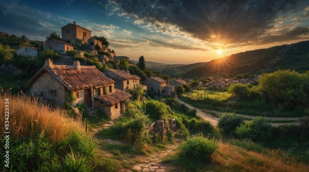 Beautiful agricultural landscape with farmer Beautiful agricultural landscape with farmer