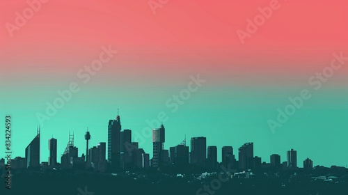 From top to bottom  the picture has a teal sky  red  and white gradient background