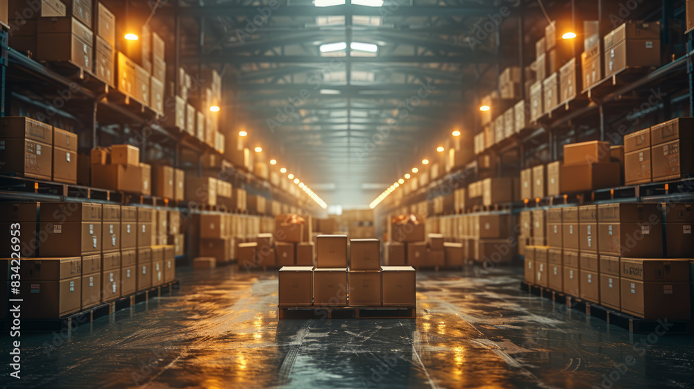 diferent angle, a ware house of delivery company with a lot of boxes,generative ai diferent angle, a ware house of delivery company with a lot of boxes,generative ai