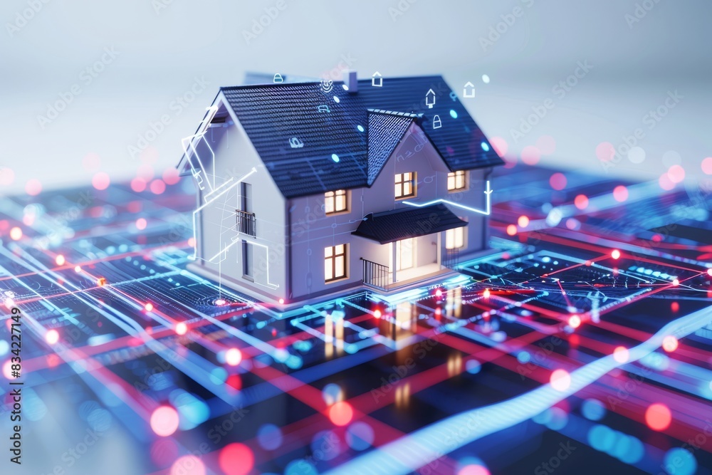 Futuristic cityscape at night, blending traditional homes with advanced digital infrastructure. Futuristic cityscape at night, blending traditional homes with advanced digital infrastructure.