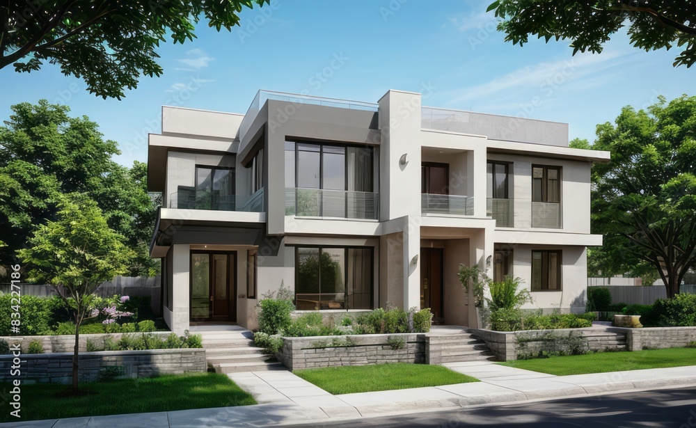 A Contemporary Dwelling with Stylish Architecture, Beautiful Exterior Design, and a Serene Garden Setting. Perfect Family Home in a Residential Neighborhood, Featuring Thoughtful Construction A Contemporary Dwelling with Stylish Architecture, Beautiful Exterior Design, and a Serene Garden Setting. Perfect Family Home in a Residential Neighborhood, Featuring Thoughtful Construction