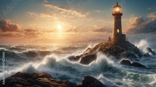 Beautiful sea landscape lighthouse