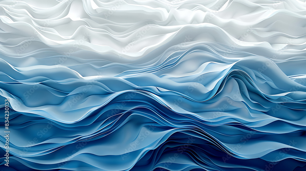 an artistic representation of waves with a three-dimensional effect. The waves are primarily in shades of blue an artistic representation of waves with a three-dimensional effect. The waves are primarily in shades of blue