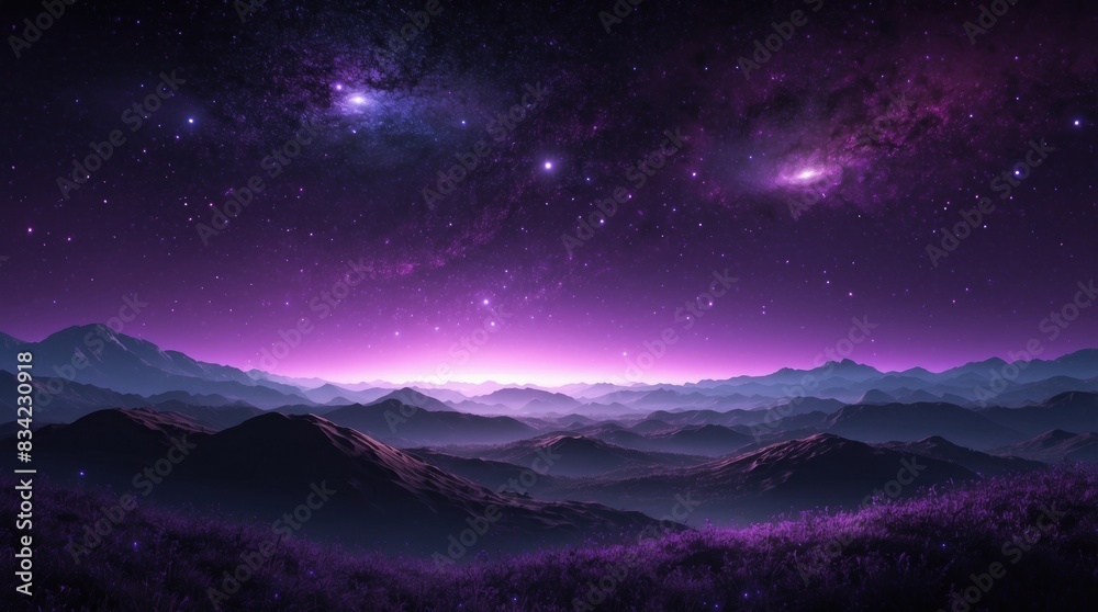 Beautiful purple sky over frosty mountain landscape Beautiful purple sky over frosty mountain landscape