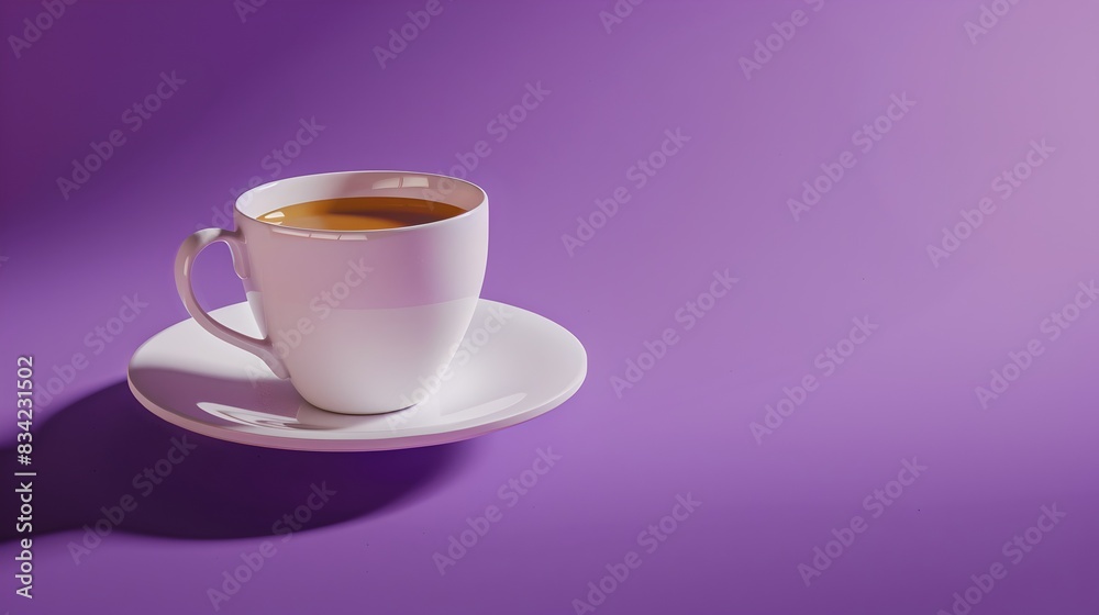 White coffee cup with espresso on a purple background. Simple and modern design. Ideal for cafes and branding. AI White coffee cup with espresso on a purple background. Simple and modern design. Ideal for cafes and branding. AI