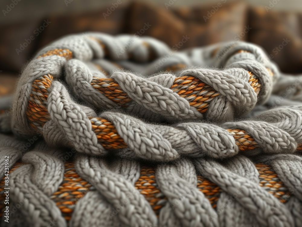 Texture of a knitted blanket, close-up. High quality photo, generated by AI Texture of a knitted blanket, close-up. High quality photo, generated by AI