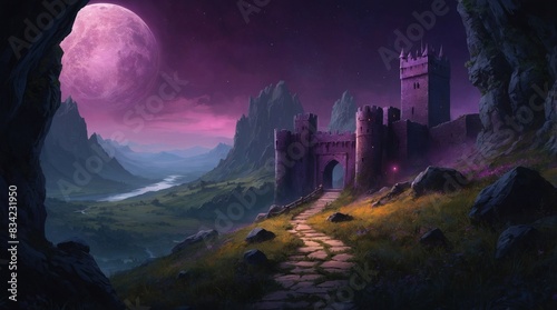 Beautiful castle against the background of unusual purple sky