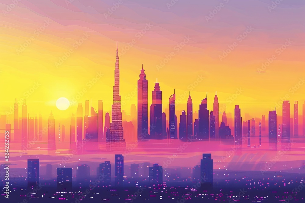 From top to bottom, the picture has a violet sky, yellow, and white gradient background