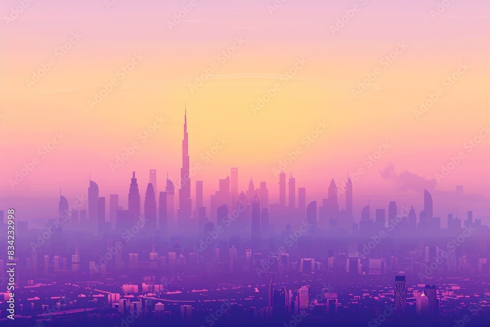 Naklejka premium From top to bottom, the picture has a violet sky, yellow, and white gradient background