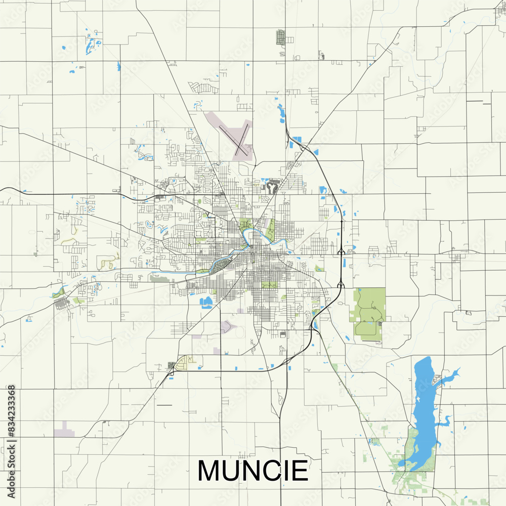 Muncie, Indiana, United States map poster art