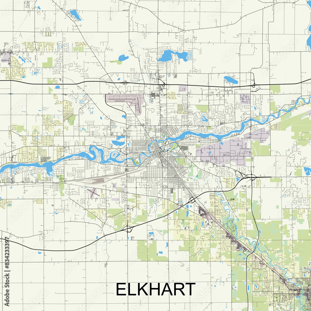 Elkhart, Indiana, United States map poster art