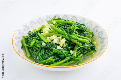 A dish of garlic water spinach