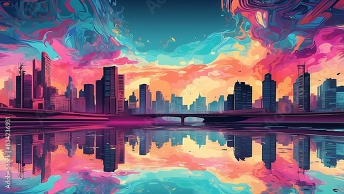 city ​​silhouette color gradient illustration background