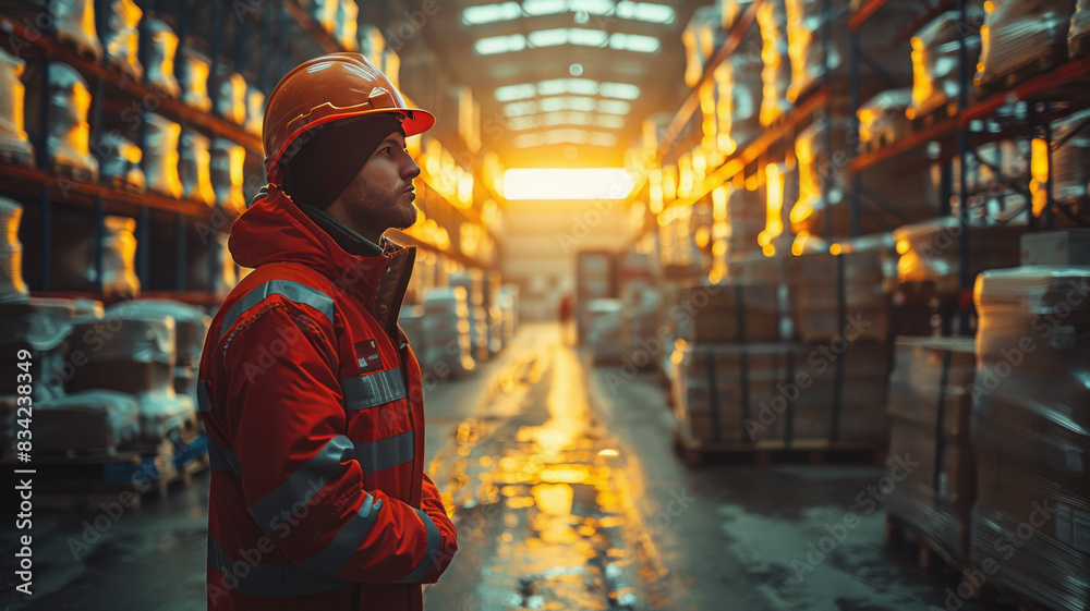 Fototapeta premium Warehouse workers in safety gear during training, emphasizing workplace safety.generative ai