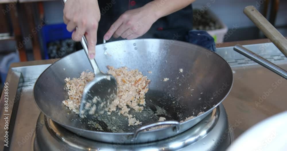 fry minced sausage frying pan wok fry finely chopped meat stir cook cook fry minced sausage frying pan wok fry finely chopped meat stir cook cook