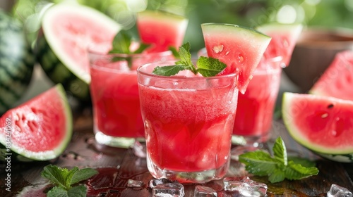 Wallpaper Mural Refreshing watermelon beverage served in cups with a juicy slice Torontodigital.ca