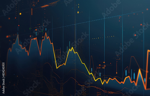 Stock market chart graph graphic on dark blue background. Concept of business finance increasing decreasing price exchange buy sell profit money coin