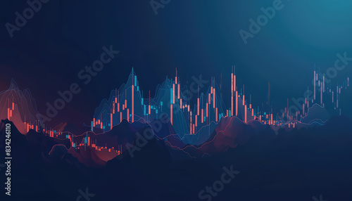 Stock market chart graph graphic on dark blue background. Concept of business finance increasing decreasing price exchange buy sell profit money coin