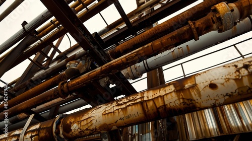 Wallpaper Mural Industrial building pipe network close-up, macro shot of rust and paint, no people, overcast sky, complex systems.  Torontodigital.ca