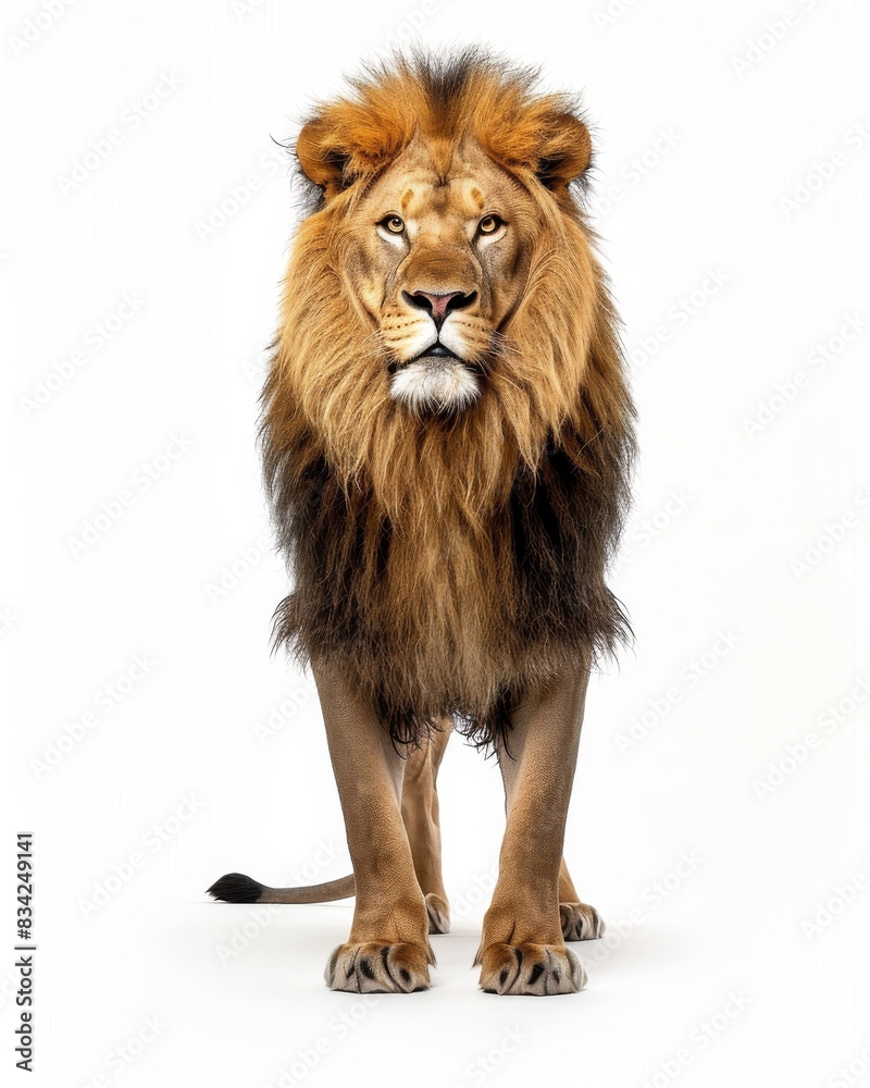 Obraz premium the Asian Lion, portrait view, white copy space on right Isolated on white background