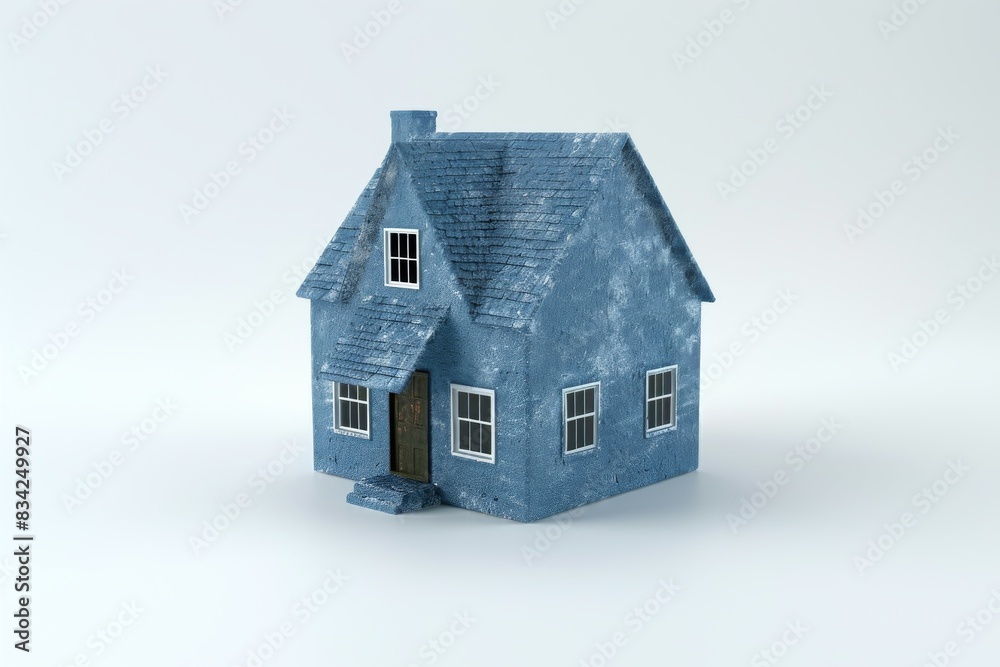 Small house model with blue roof, symbolizing traditional residential design and the integration of smart home technology Small house model with blue roof, symbolizing traditional residential design and the integration of smart home technology