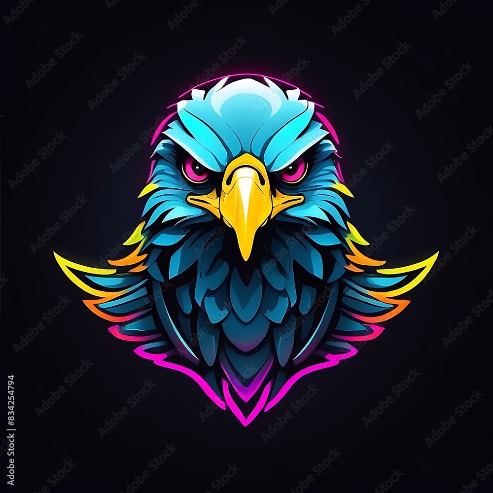 Vibrant neon eagle art on dark background