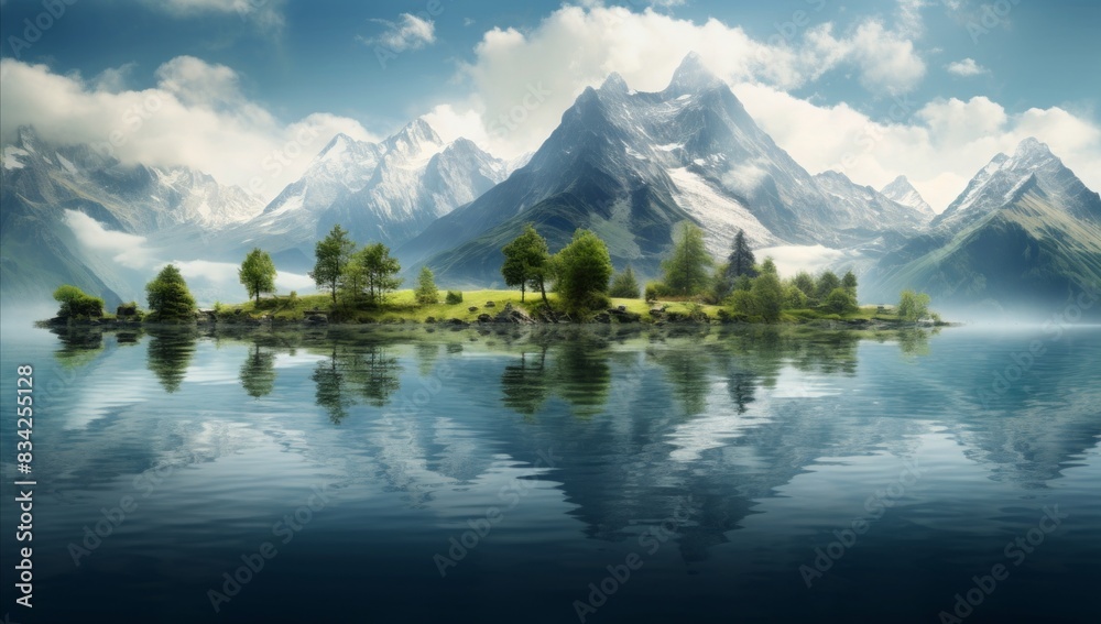 Swiss Serenity Snowy Peaks and Green Tundra Reflections
