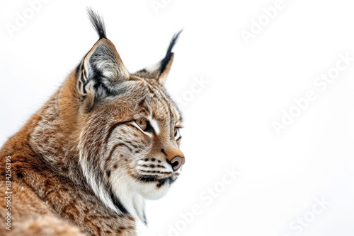 Mystic portrait of Lynx lynx studio  copy space on right side  Anger  Menacing  Headshot  Close-up View Isolated on white background