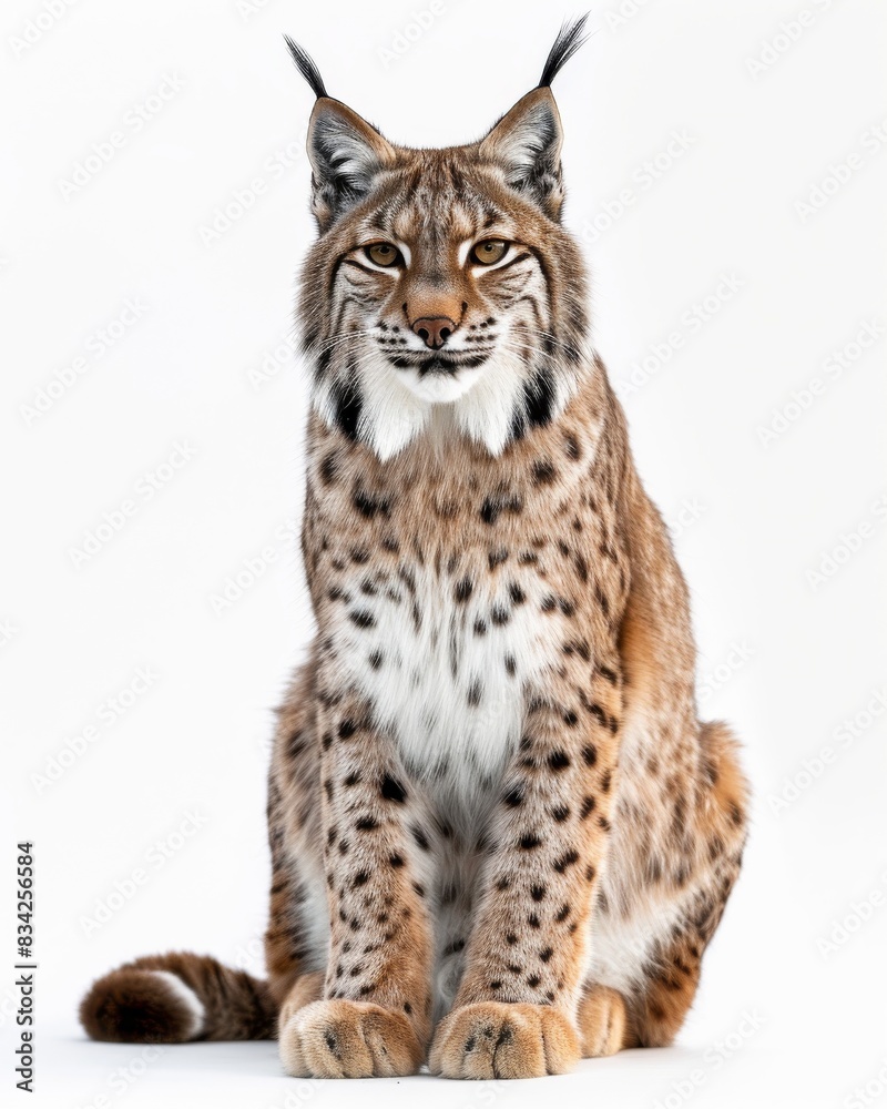 Fototapeta premium the Lynx lynx white copy space on right Isolated on white background