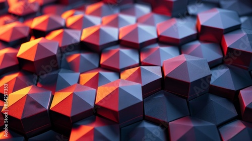 A close up of a pattern of hexagons with a red and blue color scheme photo