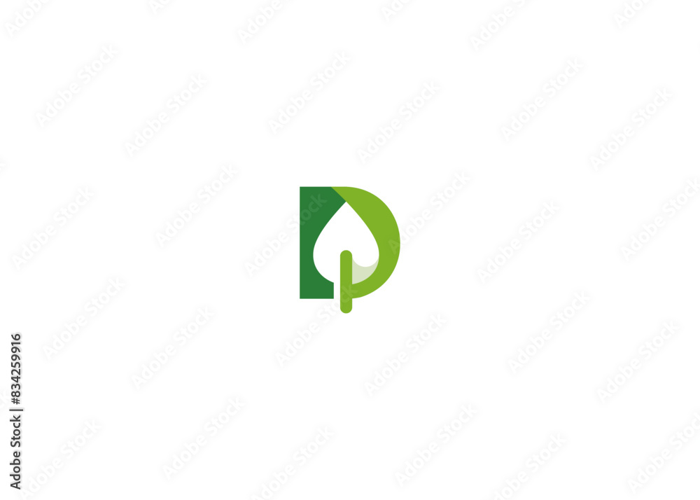 Fototapeta premium initial Letter D leaf logo, Leaf icon, letter D logo negative space