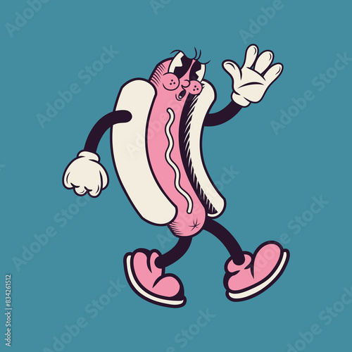 Retro character design of hotdog