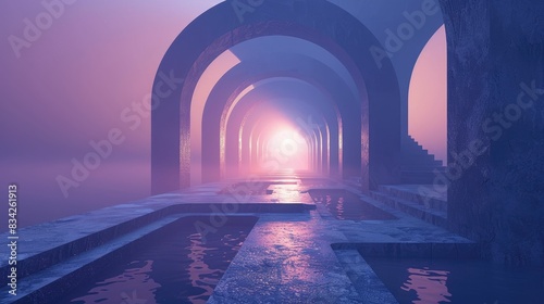 Mystical glowing arches in a serene setting