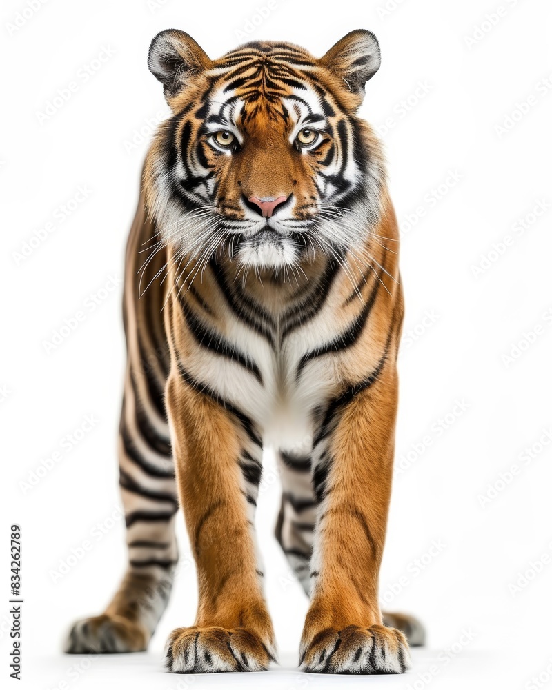 the Indochinese Tiger, portrait view, white copy space on right Isolated on white background the Indochinese Tiger, portrait view, white copy space on right Isolated on white background