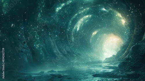 Mystical tunnel glowing with ethereal light
