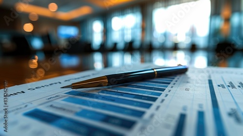 Pen and financial charts on a conference table